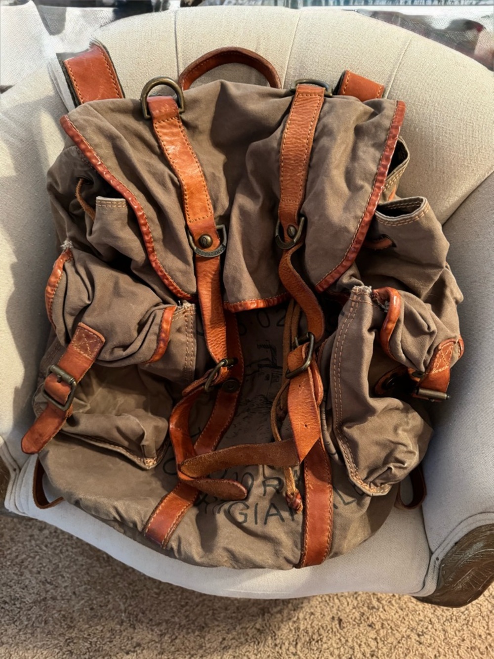 Campomaggi Canvas & Tan Leather Accent Backpack